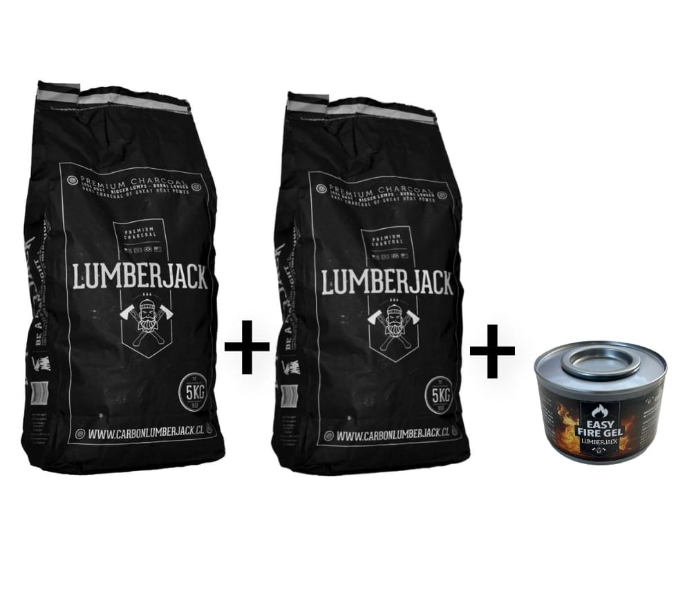PROMO Carbón Lumberjack 5kg×2 + Iniciador de fuego Easy Fire Gel 160g