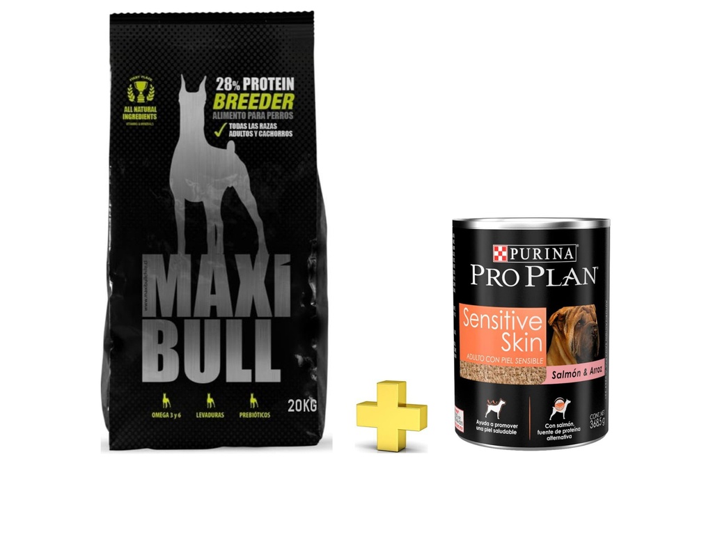 PROMO MaxiBull BREEDER 20kg + Lata Pro plan Sensitive Skin Salmon