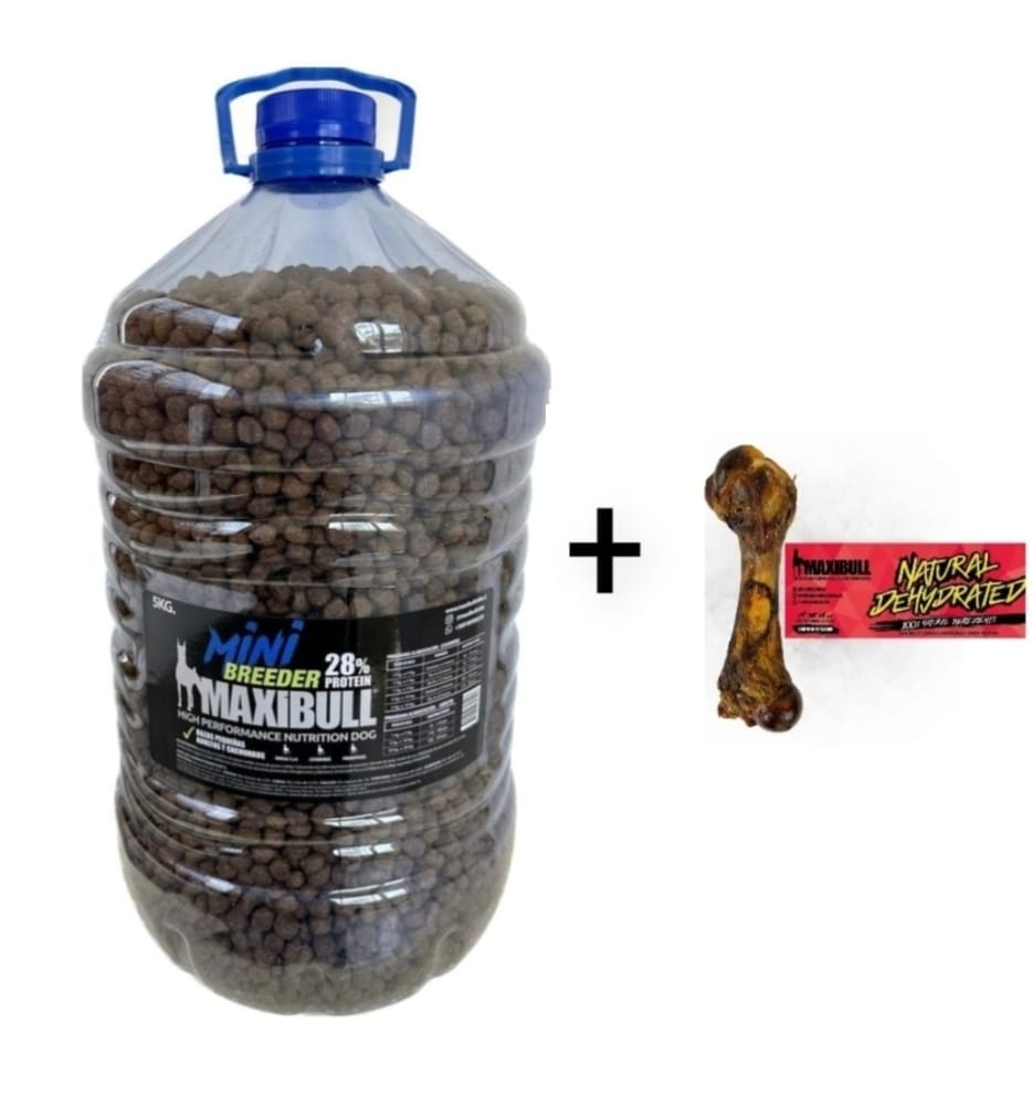 PROMO MaxiBull MINI Breeder Razas Pequeñas (ADULTOS y CACHORROS) 5Kg + Hueso Femur Cerdo